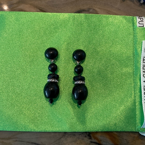 Angela Caputi Earrings 1pr black with rhinestones - Picture 1 of 4